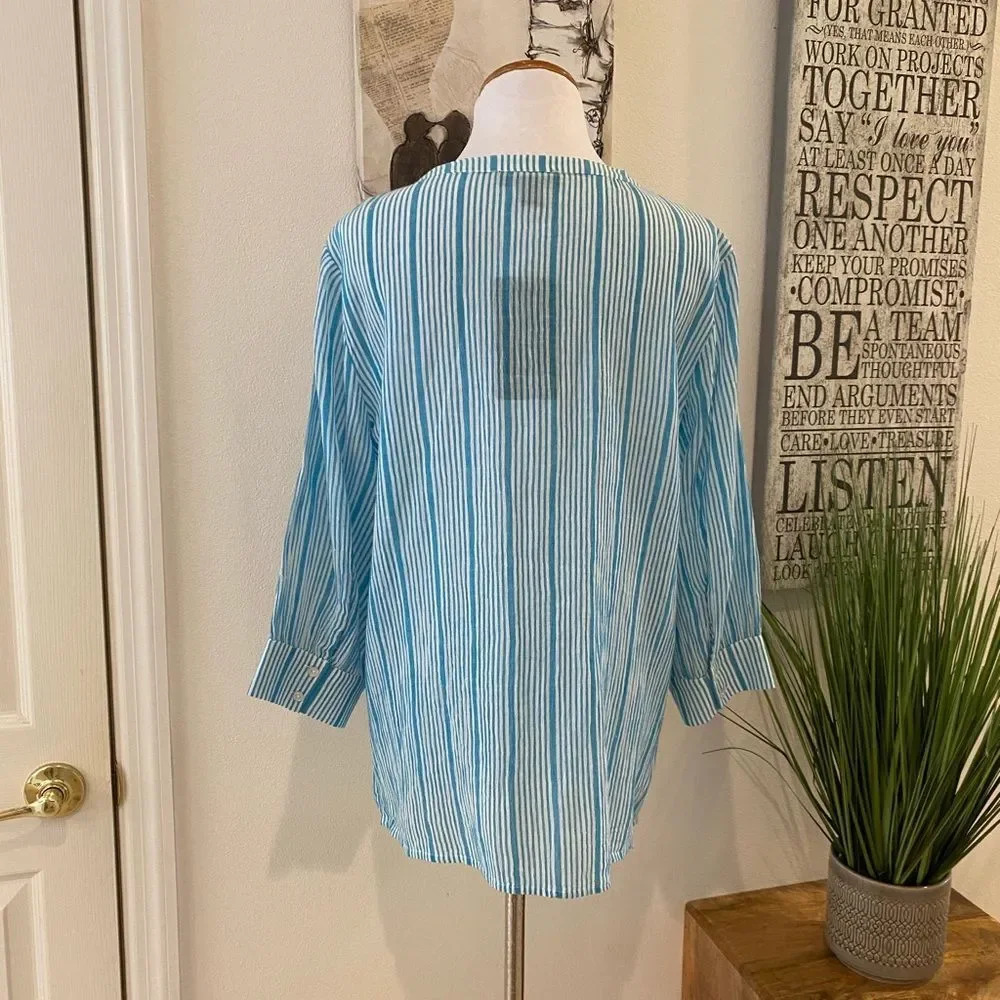 Erika Aquaria Staccato Turquoise Striped Blouse - Picture 6 of 8